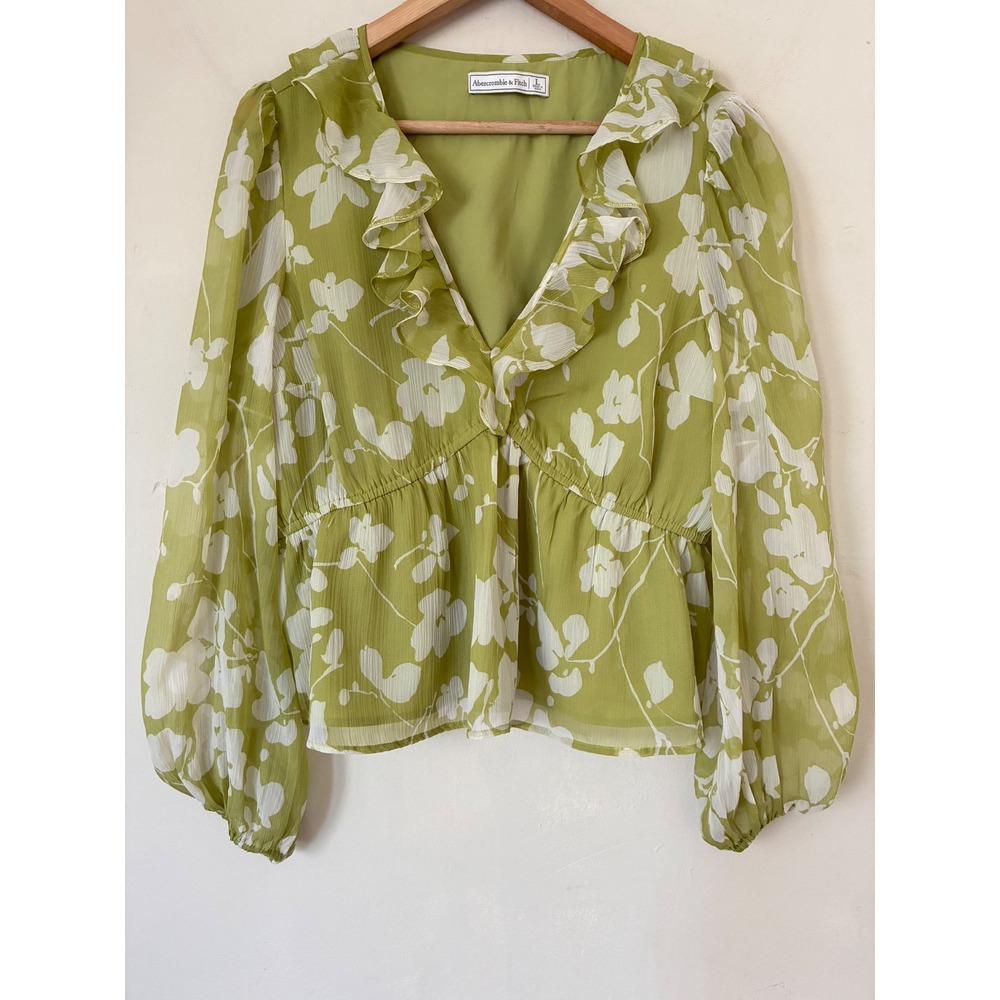 Abercrombie & Fitch Green Floral Fairycore Garden Ruffle Peplum Blouse Large
